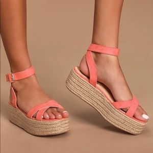 BRAND NEW coral suede espadrille sandals size 5.5